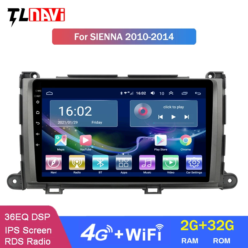 

Полносенсорный автомобильный радиоприемник Android 10, DVD-навигация для 2010-2014 Toyota Sienna 4G LTE 2G RAM 9 дюймов