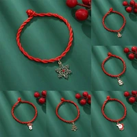christmas red string bracelets santa elk snowflake pendant women men good luck amulet for success lucky bangles