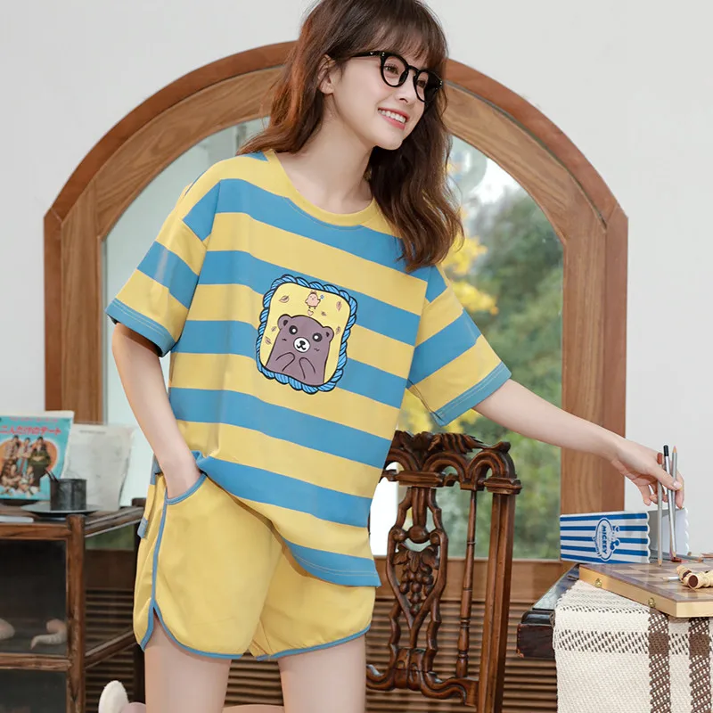 Летние хлопковые пижамы для пар с мультяшными героями женские шорты женщин и
