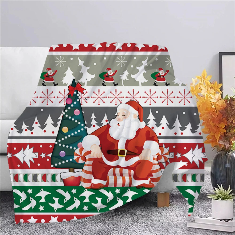 

CLOOCL Merry Christmas Santa Claus Christmas Tree Flannel Blanket 3D Sherpa Blanket Bedroom Throw Blanket for Kids Gift Blanket