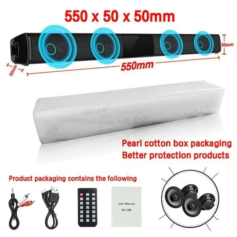 

Wireless speaker Bluetooth Speaker Portable Column Bass Soundbar Subwoofer FMRadio for Computer TV Sound System Box music center