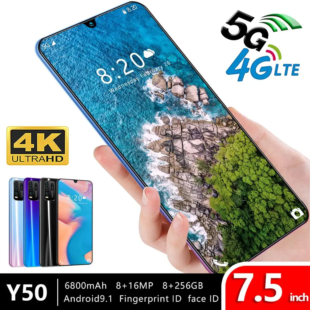 

Global Version Y50 7.5-inch large screen smart Android phone 8GB RAM 6800mah Send mobile phone case 4G LTE Smartphone Free Ship