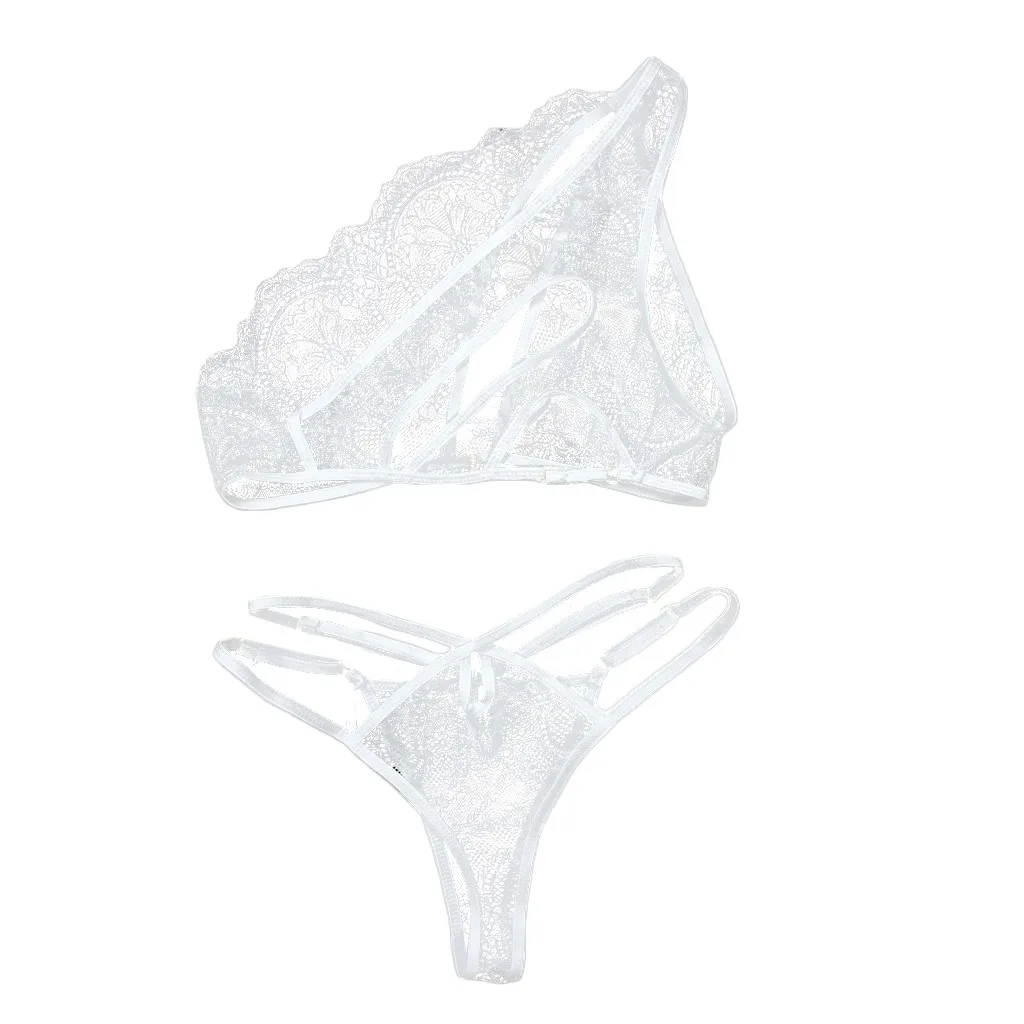Women Sissy Lace Sexy Lingerie Straps Hollow Bra And Panty Bandage Set Babydoll Нижнее Белье Комплект Нижнего Белья