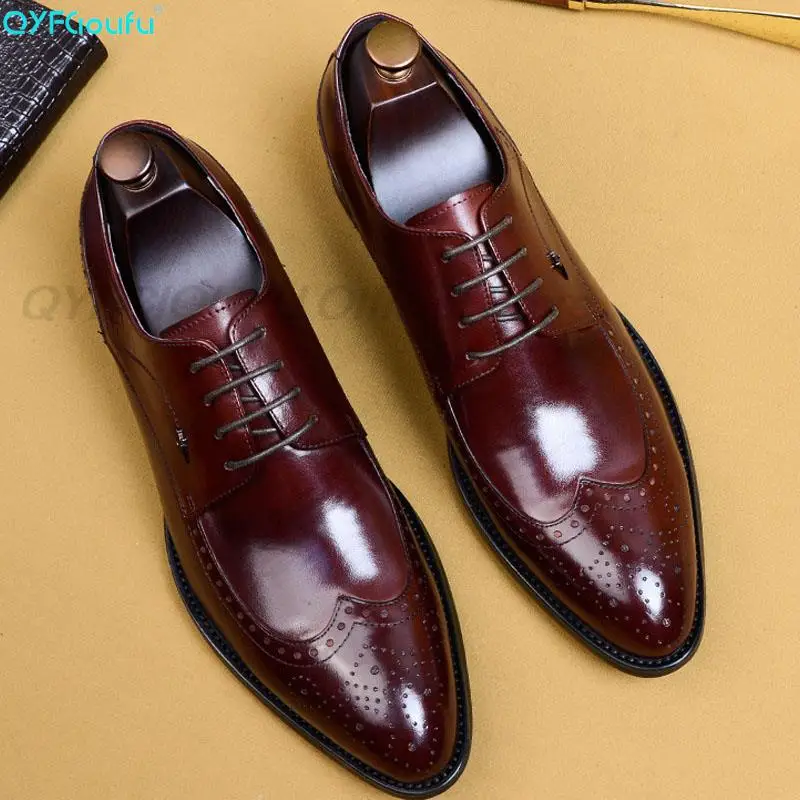 

QYFCIOUFU Luxury Brand Men Oxfords Shoes Wedding Party Brogue Shoes Men Dress Shoes Genuine Leather Formal Business Shoe US 11.5