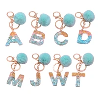 hot sale 1pc fashion pompom keychains for keys women jewelry letters plastics handbag pendant cute keychain accessories