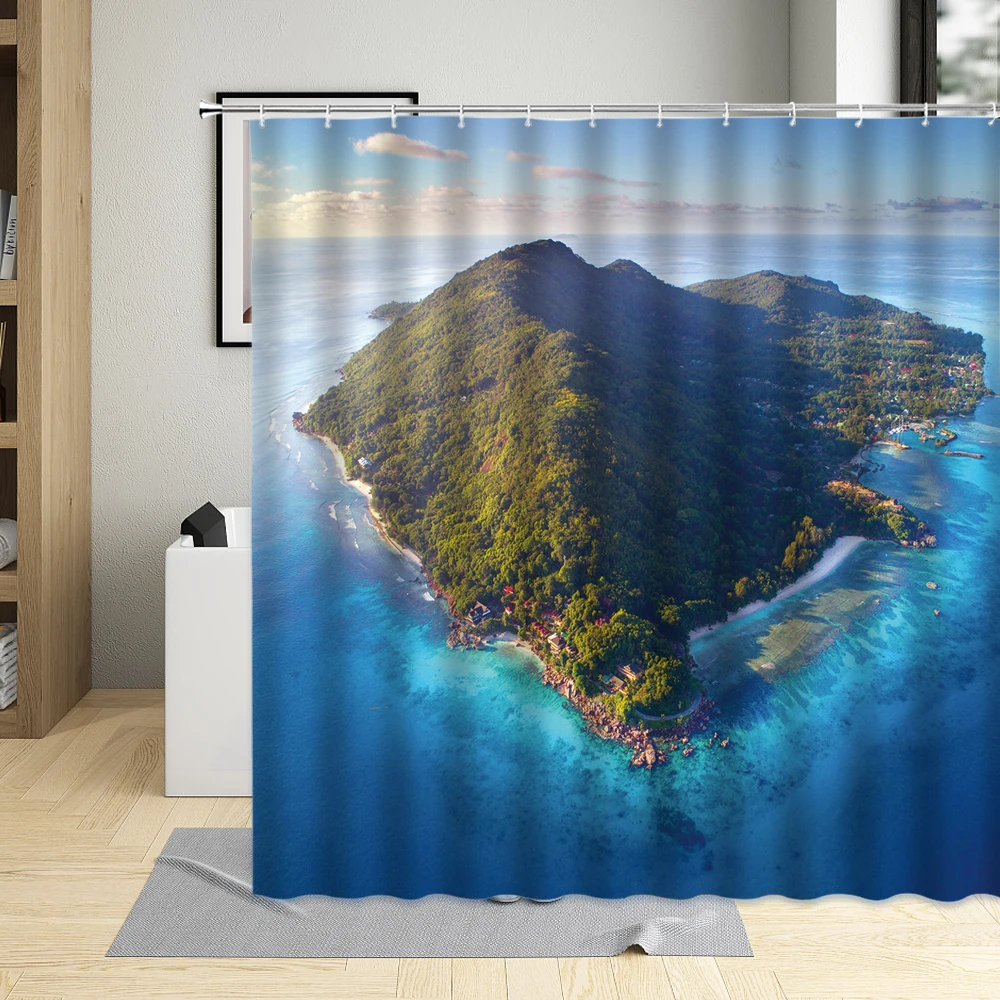 

Mountain Water Hiking Landscape Bathroom Bathtub Decor Nature Pattern Shower Curtain Waterproof Fabric Home Curtains With Hooks