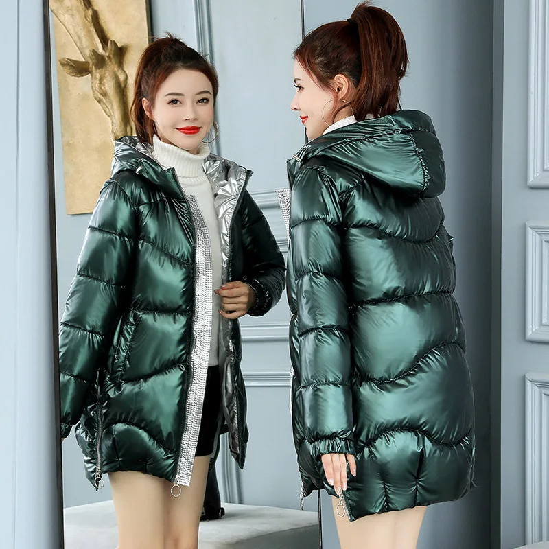 

Winter Womens Parkas New Women Fashion Casual Outerwears Glossy Down Cotton Female Jackets Loose Thicken Warm Coats Clothes