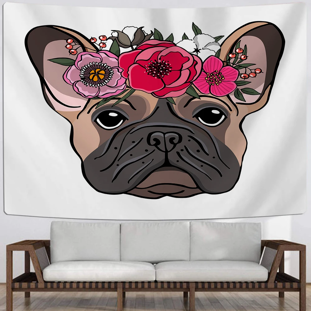 

Этнический 3D принт, милый мультяшный мопс, домашнее животное, настенный подвесной коврик для спальни, домашний текстиль, настенный гобелен, ...