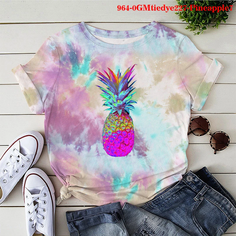 

Pineapple Aesthetic Clothes Funny Print T-shirts Fashion Tie Dye Summer Top Plus Size T-shirts for Women Gothic Ladies Clothing