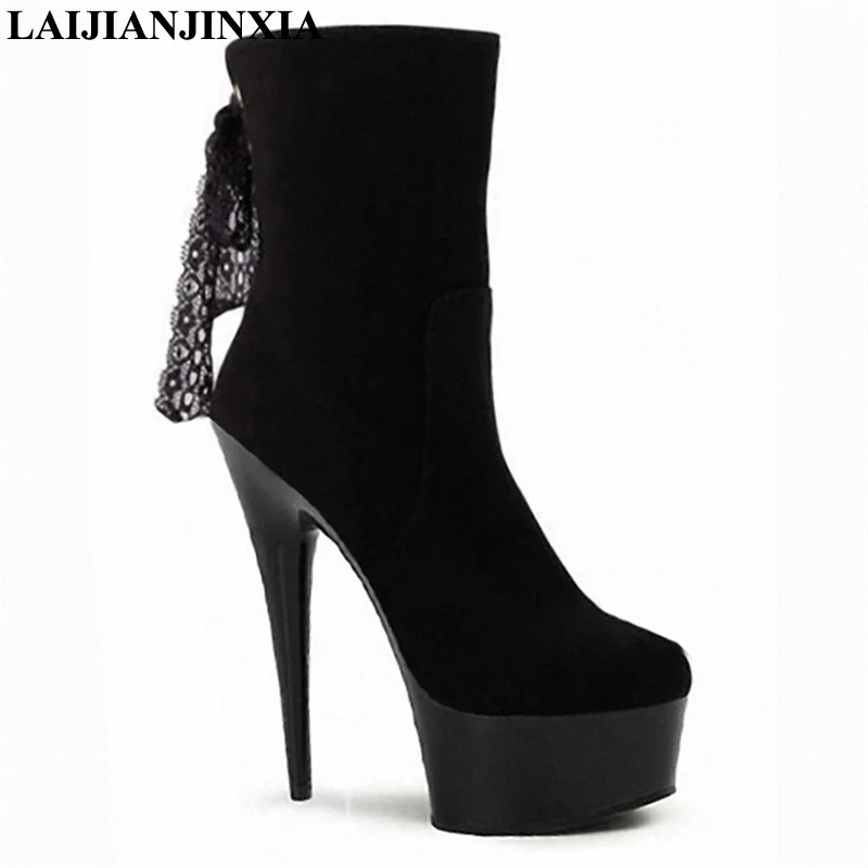 New 15cm high heels, suede lace-up boots with lace and low boots, high heels, spring style Dance Shoes