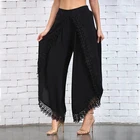 Брюки женские с завышенной талией, повседневные размера плюс штаны с широкими штанинами, эластичные брюки-султанки с кружевом, элегантные штаны для танцев, черные