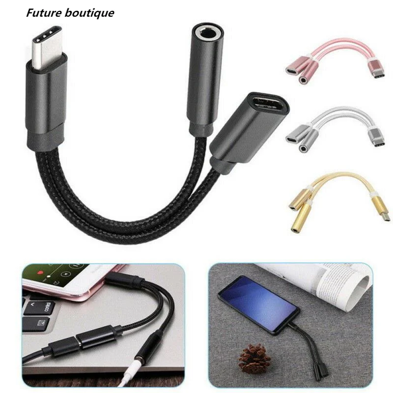 

Adaptador de Cable de carga de Audio 2 en 1 USB-C tipo C a 3,5mm, divisor de auriculares para Xiaomi, Huawei Y Samsung,