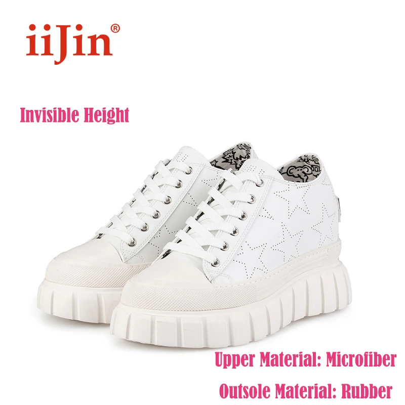comprar Primavera Verão Nova Estrela De Cinco Pontas Perfurando Sapatos Brancos Casuais Saltos Altura Aumentada Baixo Topo Moda Plataforma Feminina