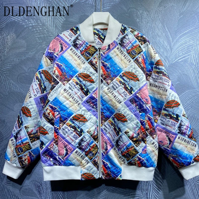 

DLDENGHAN Fashion Runway Designer Autumn Jacket Women O-Neck Long Sleeve Letter Print Casual Coat