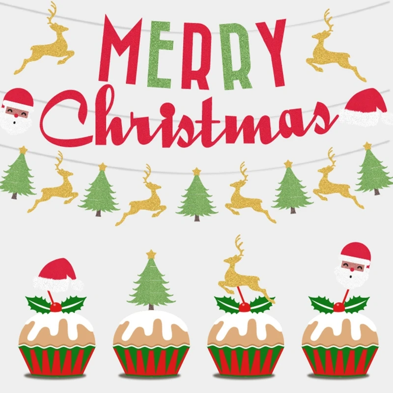 

24/48pcs Christmas Cupcake Toppers Wrappers Cake Snowman Elk Xmas Party Supplies