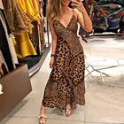 Женское длинное платье с леопардовым принтом # Z40, пляжное макси-платье на бретелях-спагетти без рукавов и с глубоким v-образным вырезом, летние платья в стиле бохо