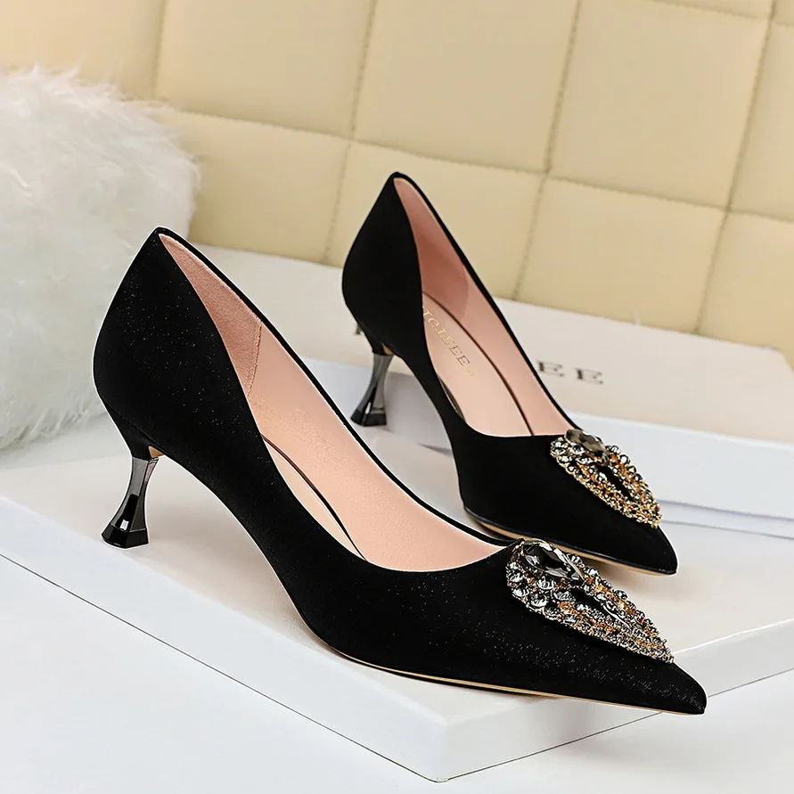 

BIGTREE Luxurious Crystal Thin Heel Rhinestone Women Pointed Toe Mujer Shoes Sexy Party High Heel Shallow Wedding Ladies Pumps