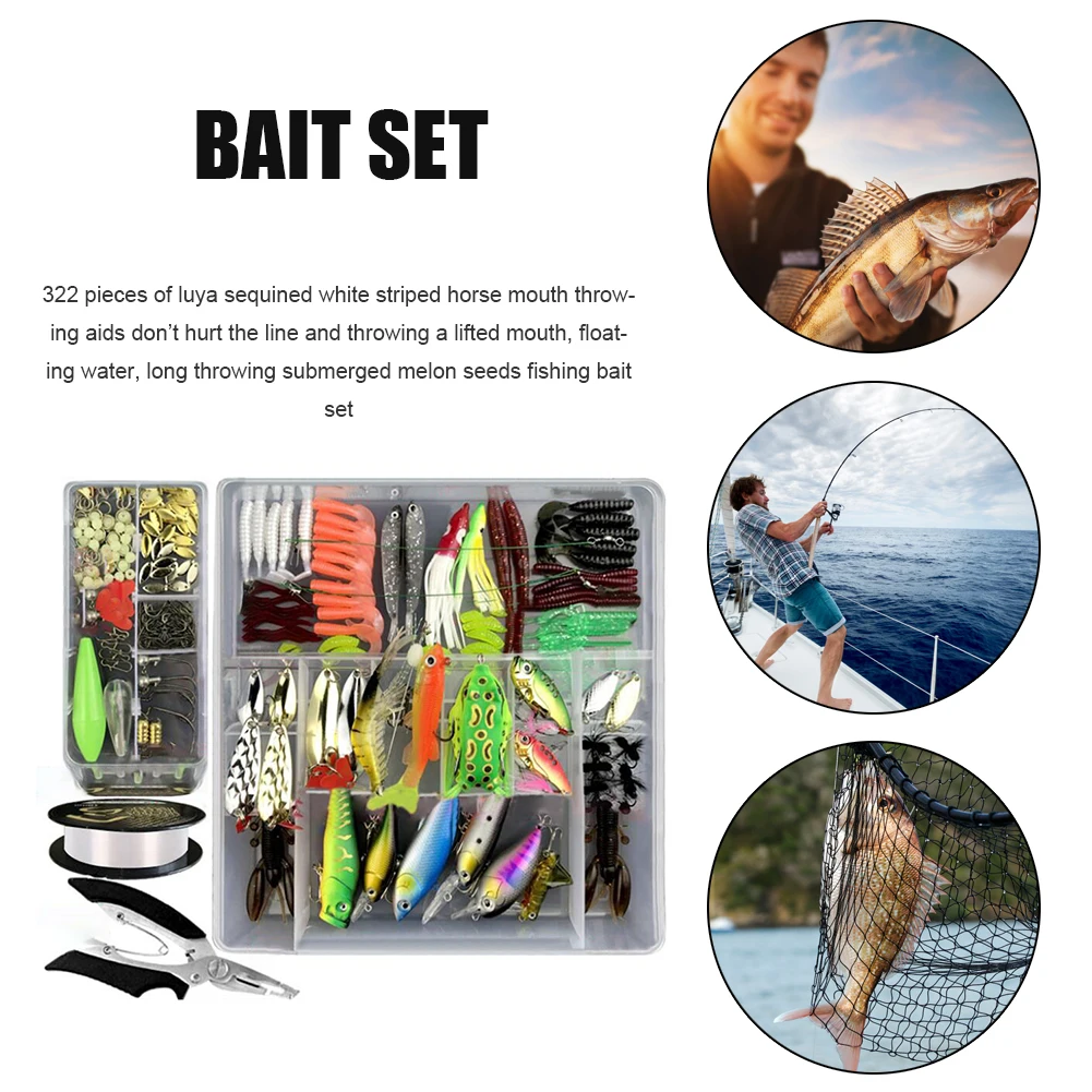 

322pcs/lot Fishing Lures Set Mixed Metal Spoon Lure Kit VIB Sequins Shrimp Soft Lure Storage Box Minnow Fishing Tackle