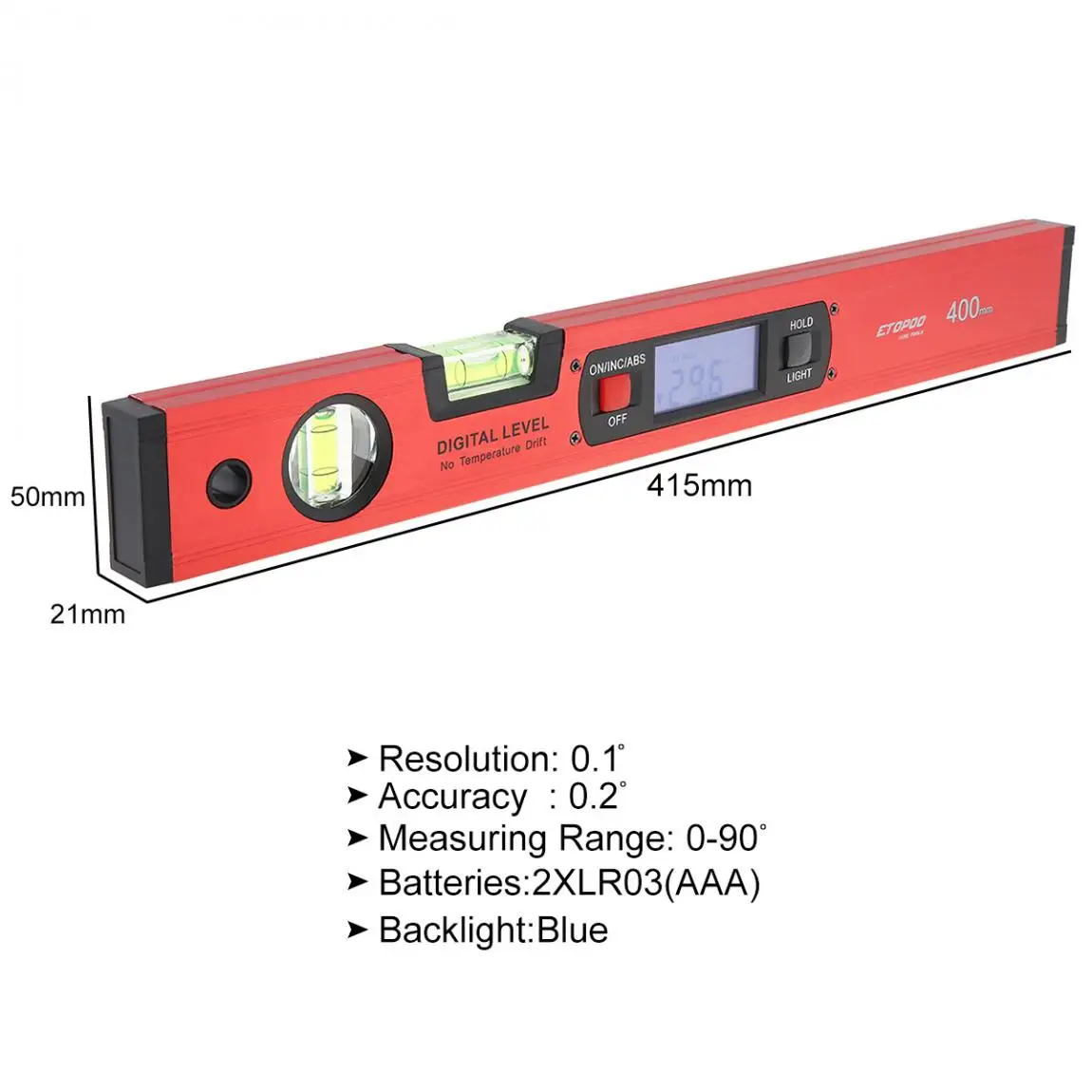 400 мм/16 дюймов прецизионный Магнитный Алюминий сплав серебро/красный цифровой
