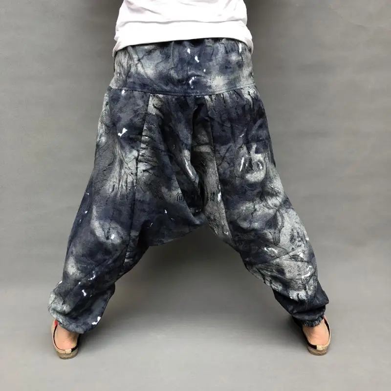 Штаны-шаровары мужские из 100% хлопка и льна с принтом в стиле ретро | Мужская