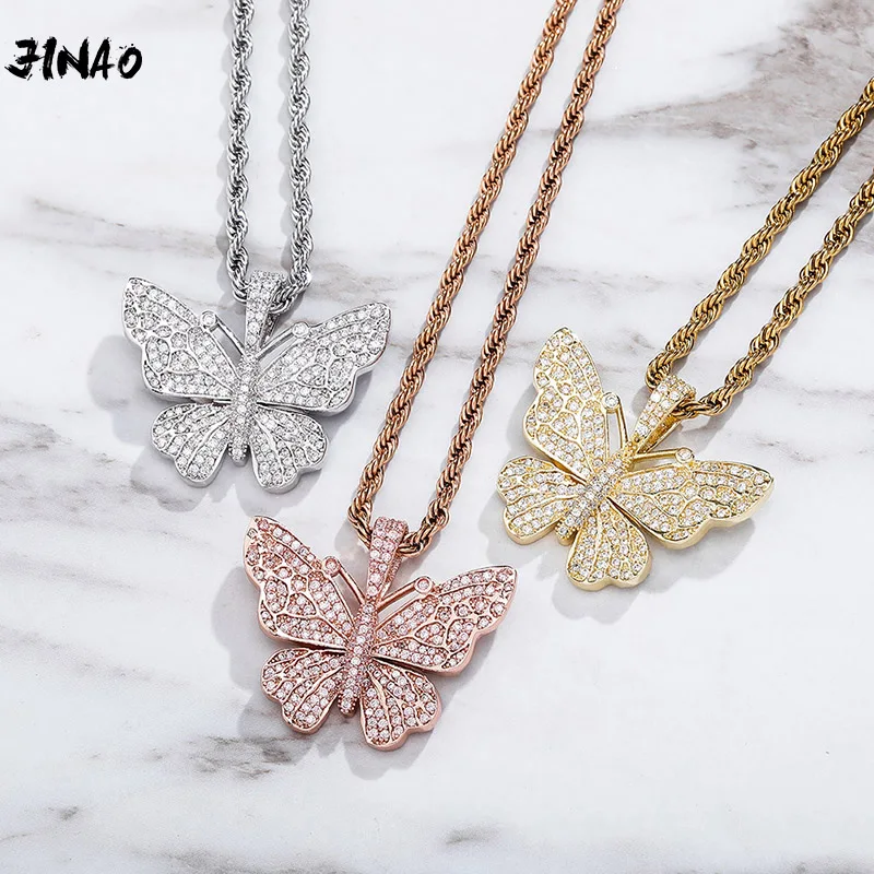 

JINAO 2020 новый высококачественный хип-хоп подвеска в виде бабочки золото Цвет льдом подвеска с кубическим цирконием, модное ювелирное изделие...