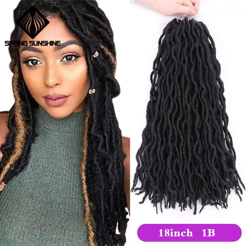 Весна Солнечный свет Синтетический Nu Locs 12 18 дюймов богиня Faux Locs Curly вязание крючком волосы Exntension для черных женщин косы волос плетение