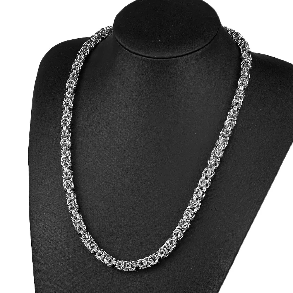 

Hip Hop Men's Thick Round Byzantine Chain Necklaces Male 8mm Silver Color Stainless Steel Chains For Men Jewelry 7-40"