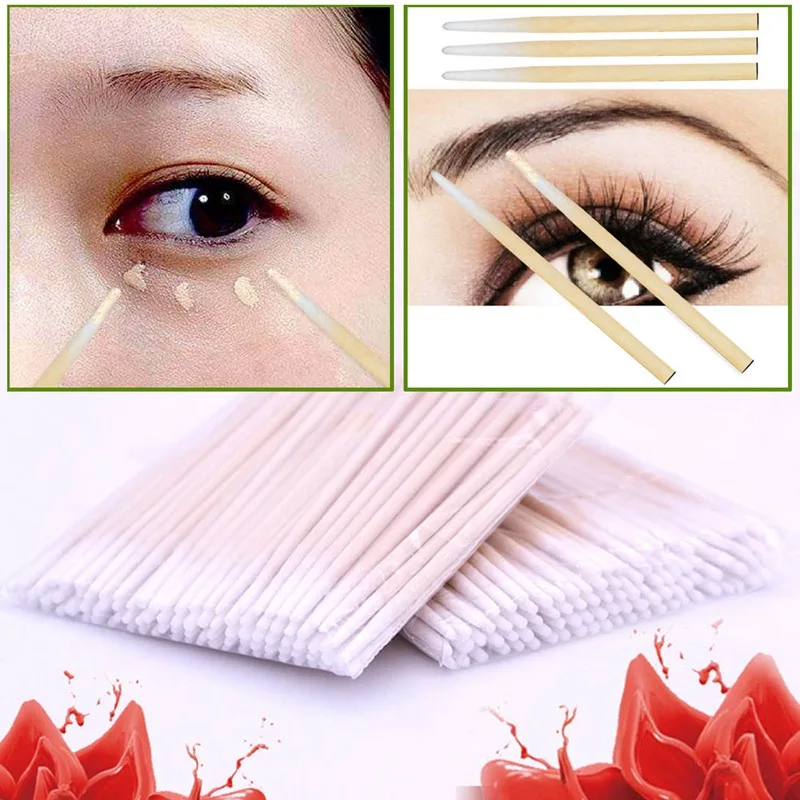 

100 Pcs Pointed Wood Cotton Head Tattoo Sticks Dedicated Clean Cotton Swab Stick For Pro Eyebrow Lip Tattoo Beauty Makeup