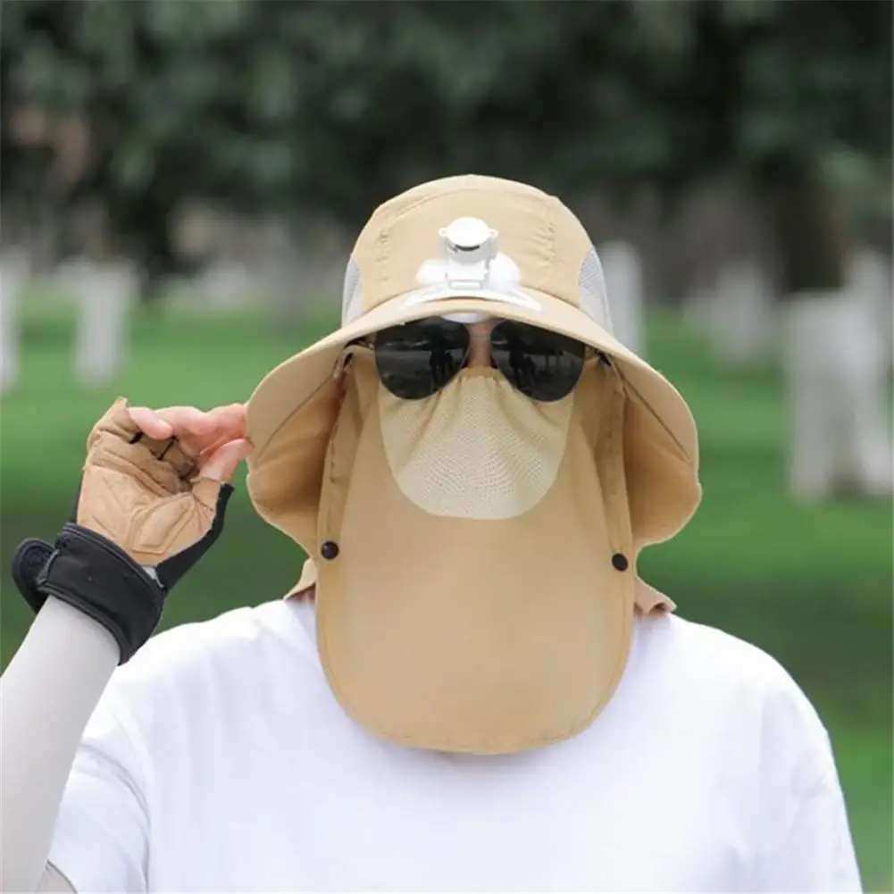 

1x Men Adult Cotton Polyester Sun Hat With Fan For Outdoor Fishing Tea Picking Anti-UV Sunscreen Travel Cap Dome Flat Sunhat