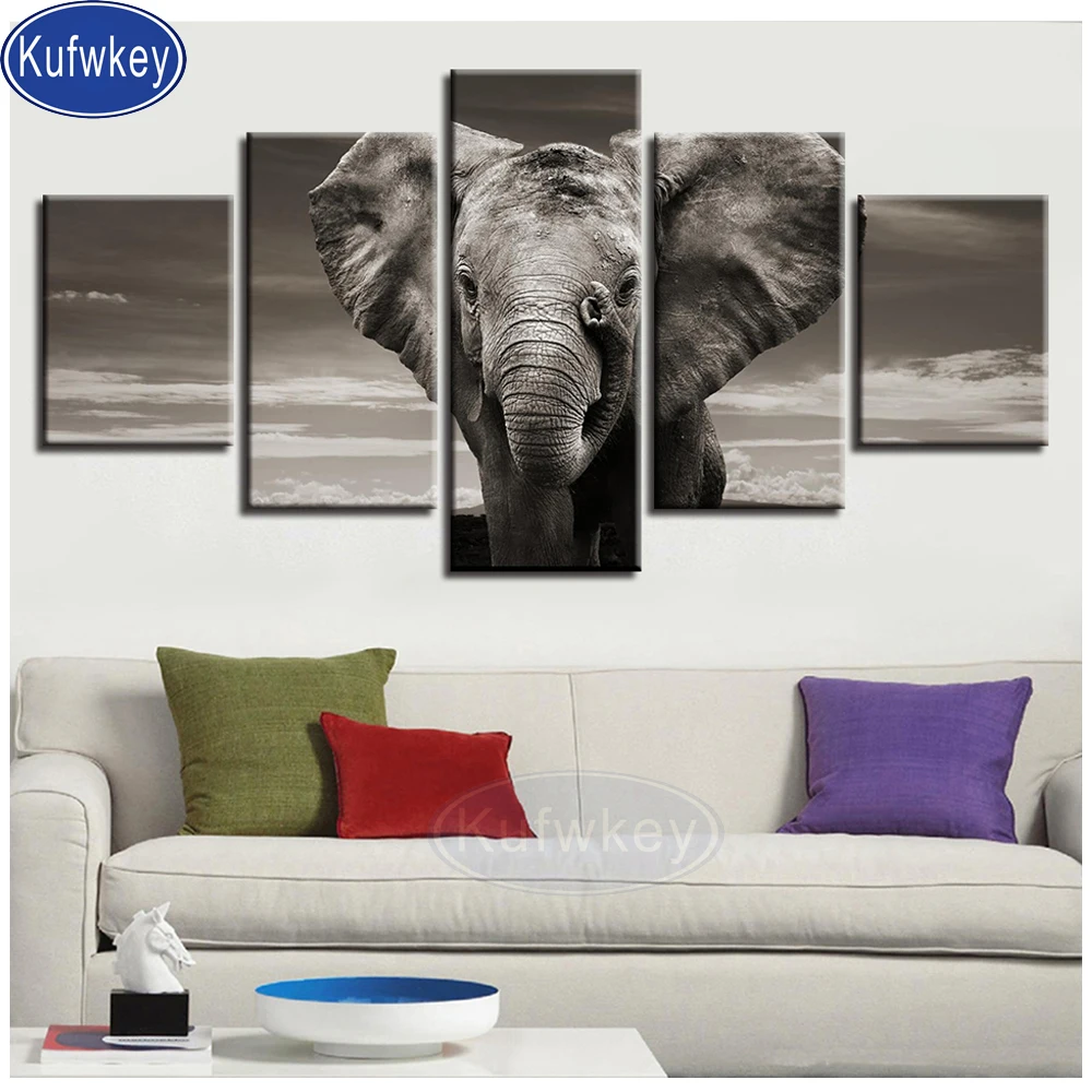 

5 pcs Elephant picture of rhinestones diamond painting full square round drill mosaic cross stitch,Christmas decor animal,
