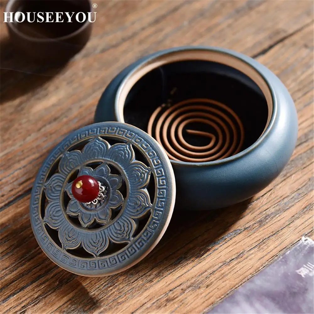 Буддийская катушка для благовоний курильница с крышкой из металлического сплава