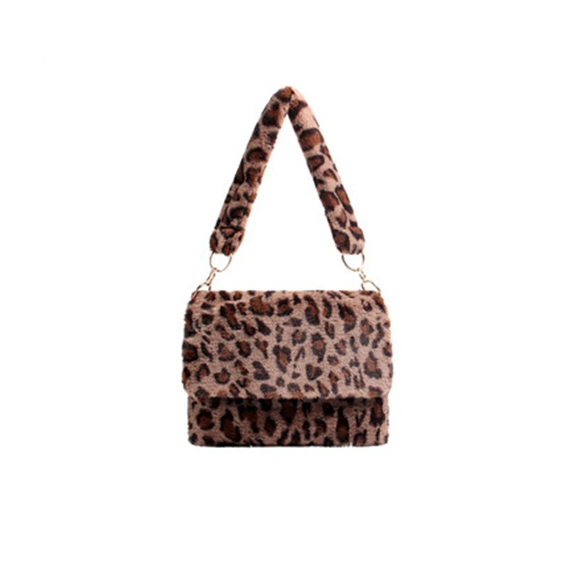 

Cute Plush Underarm Bag 2020 Fashion Shoulder Bag Designer Handbags Luxury Female Leopard Print Small Square Bag Bolsa de hombro