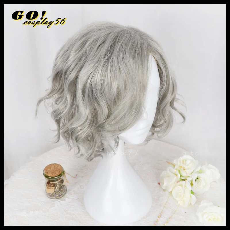 FGO Edmond Dantes Cosplay Wig Fate Grand Order Monte Cristo Short Curly Grey Silver Hair for Adult