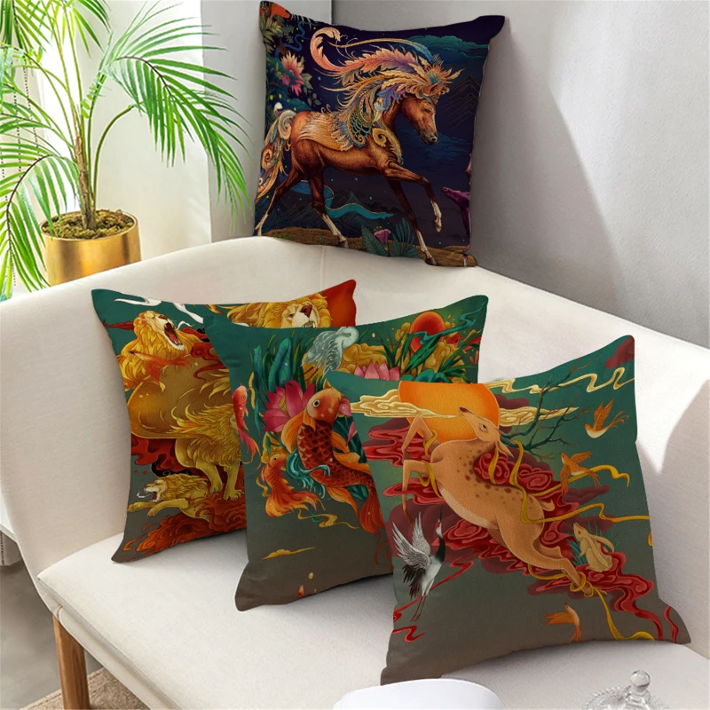

Fuwatacchi Linen Pillow Covers Home Decor Abstract Bird Horse Decorative Throw Pillowcases for Bed Sofa Chair Car Cushion Cover