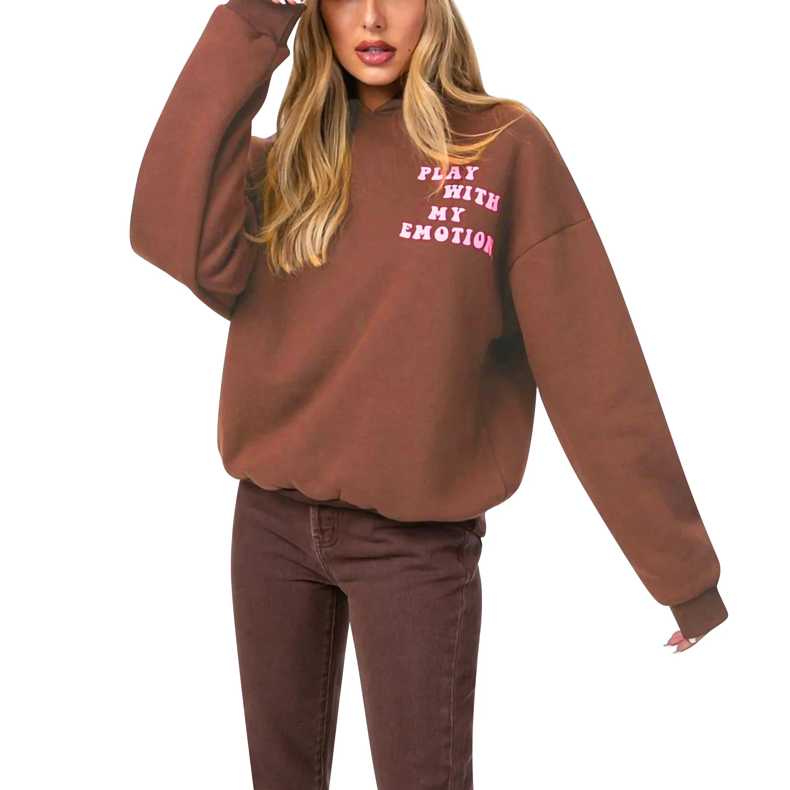 

Женские повседневные толстовки с длинным рукавом, модный Свободный пуловер с буквенным принтом, Свитшот