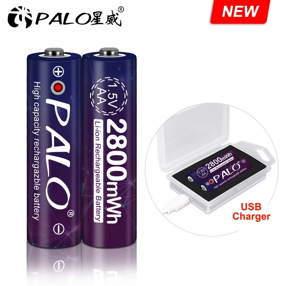 PALO 1 5 V AA литий ионный аккумулятор 2A 2800mWh полимерные аккумуляторы Bateria для