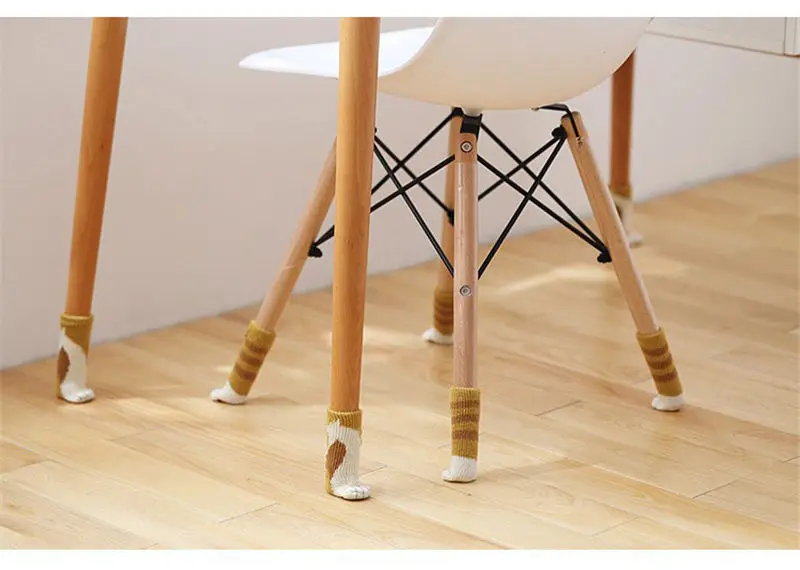 4pcs Chair foot cover Knitted Cat Paws Protective Desk Leg Socks Furniture Feet Sleeve Dining Table Floor Non-Slip Protector