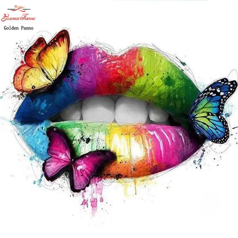 New Arrivals 5D Diamond Painting Lip Full Square Diamond Mosaic Butterfly Diamond Embroidery Cross Stitch home decor