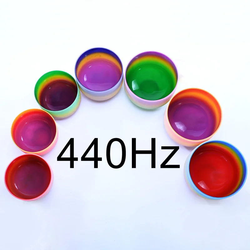 440Hz CVNC 6-12 дюймов 7 Чакра Радужный кварц кристалл поющая чаша CDEFGAB набор - Цвет: 440Hz