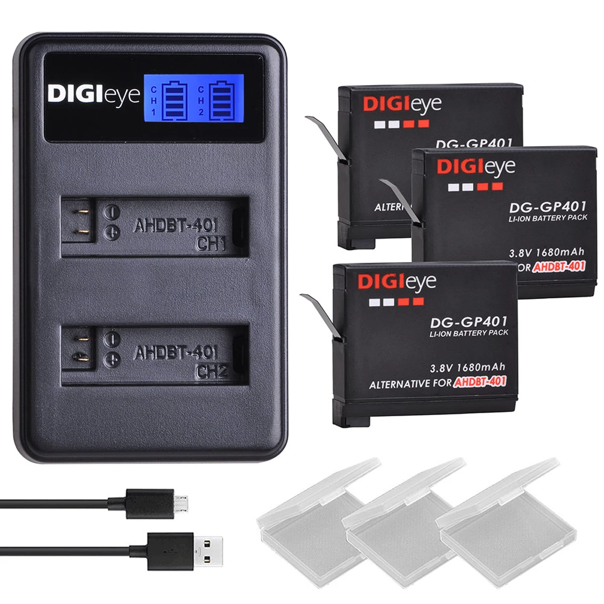 3X 1680mAh батарея + LCD двойной USB зарядное устройство для GoPro HERO4 черный/серебристый и