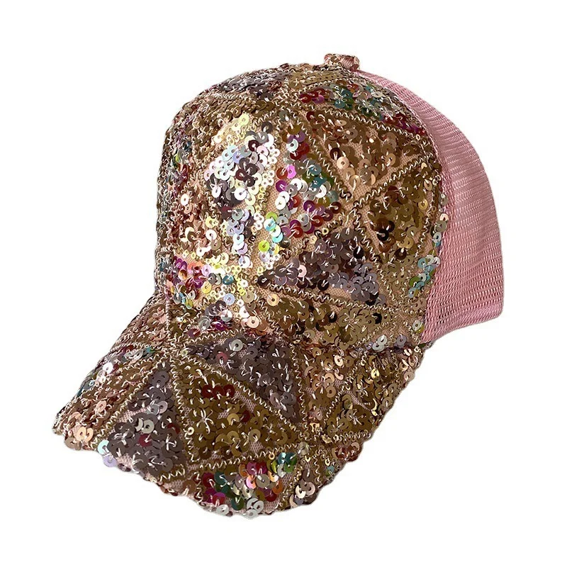 Summer Bling Bling Baseball Cap With Sequins Adjustable Closure Travel Outdoor Fashion Cool Woman Unisex Stylish Trucker Hat