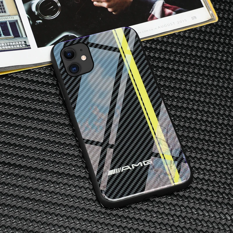 Чехол из закаленного стекла AMG для iphone X XS Max 6 6s 7 8 plus 12 mini 11 pro max samsung s8 s9 s10 note 9
