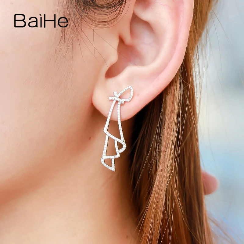 BAIHE Solid 14K белое золото 0.70ct(всего) H/SI натуральные Алмазы обручальные женские модные ювелирные изделия подарок серьги-гвоздики