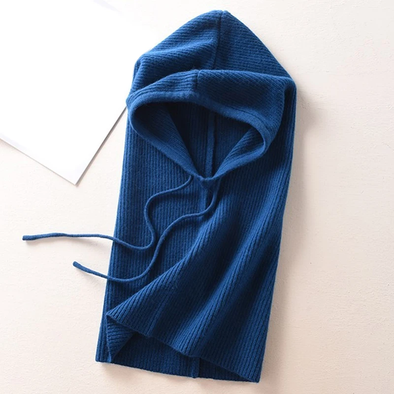 Вязаная кашемировая шапка унисекс с капюшоном и воротником плотная Шапка-бини