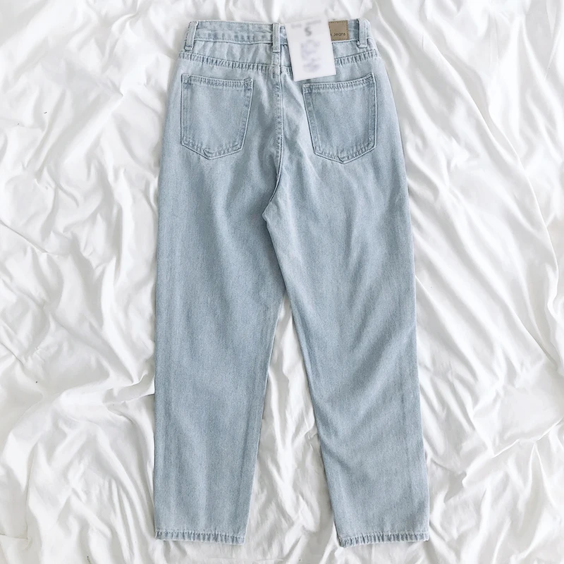 

Straight Leg Jeans Woman High Waist Boyfriend Style Clothing Street Light Blue Denim Female Pants Mom Summer Harajuku Trousers