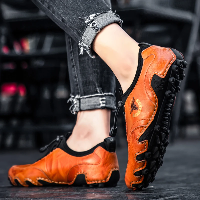 Мужские кожаные туфли ручной работы черные повседневные удобные на плоской