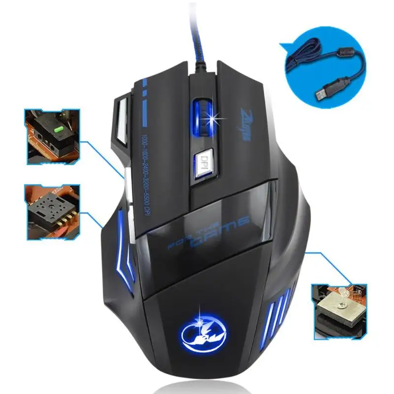 ZELOTES T-80 Проводная игровая мышь USB T80 5500 dpi 7 кнопок подсветка светодиодный оптическая компьютерная мышь геймерская мышь для настольного ПК ноутбука
