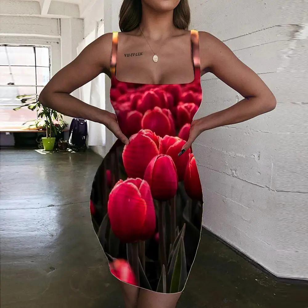 

Giyu Brand Flowers Dresses Women Cloud Bodycon Dress Colorful Halter Sleeveless Romantic Ladies Dresses Womens Clothing Summer