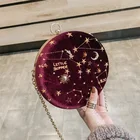 Модная маленькая круглая сумка через плечо для женщин, дизайнерская замшевая круглая сумка-мессенджер с мини-цепочкой и звёздным небом, 2020