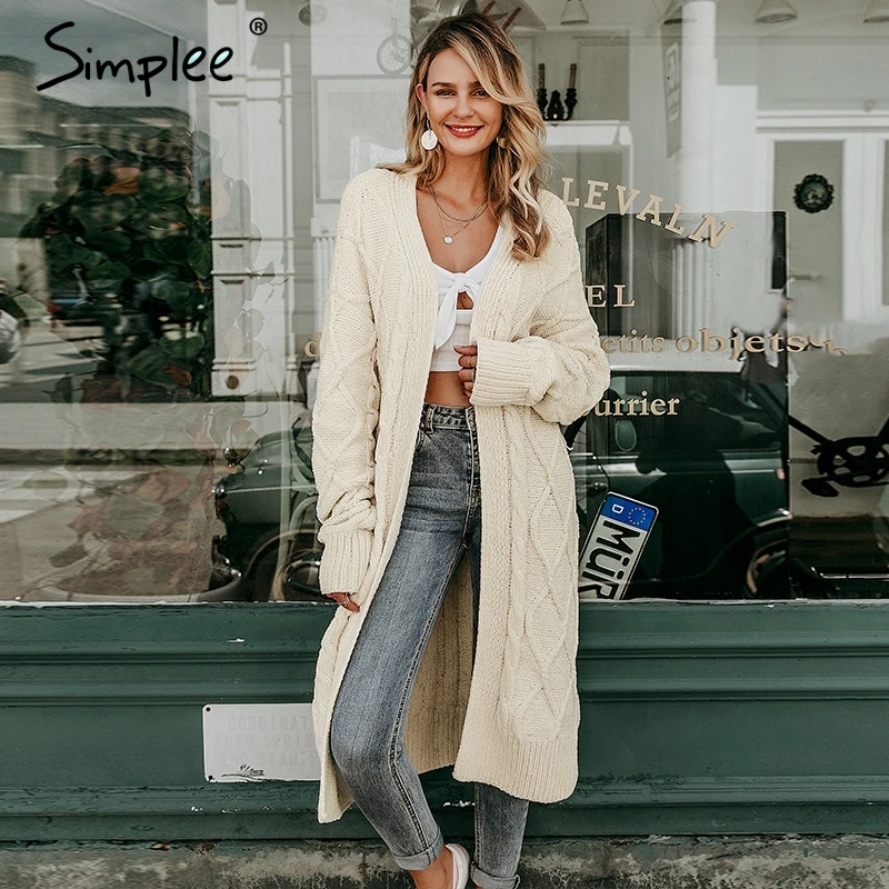 Simplee Solid long sweater cardigan women Long sleeve streetwear ladies outwear jumper coat Casual female winter |